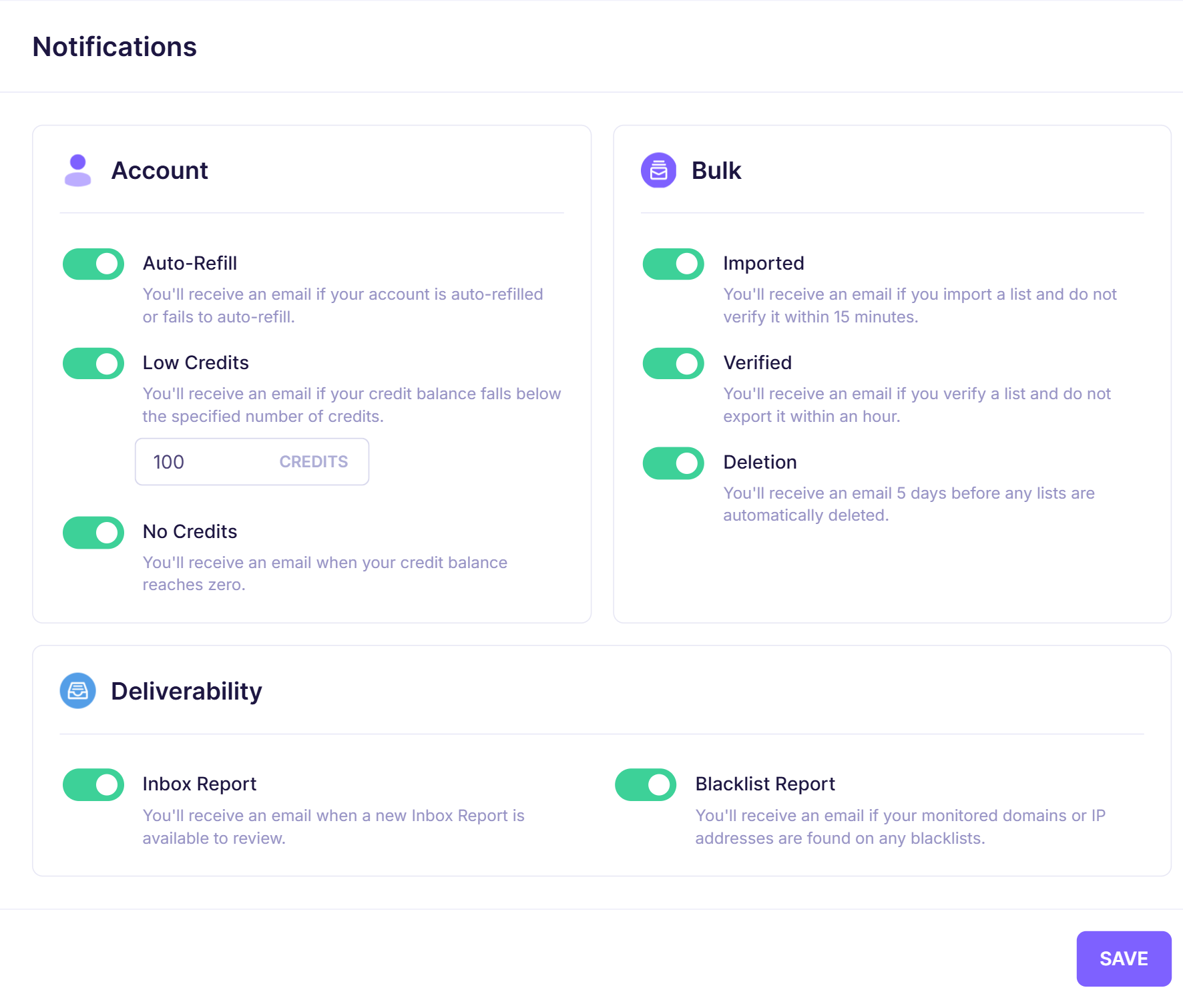 2a. Profile section - Enable Notifications for Account, Bulk, Deliverability Tools - Emailable.png