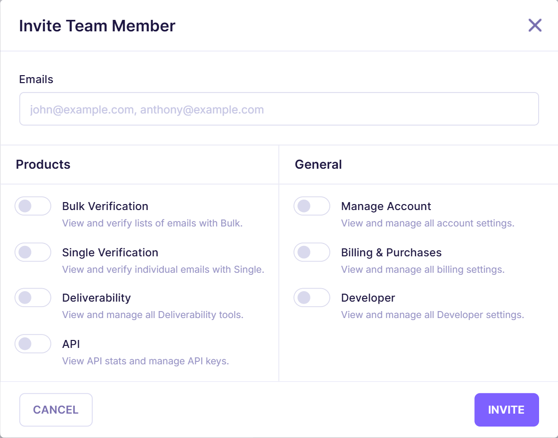 1b. Account section - Team - Access permissions for team members - Emailable.png