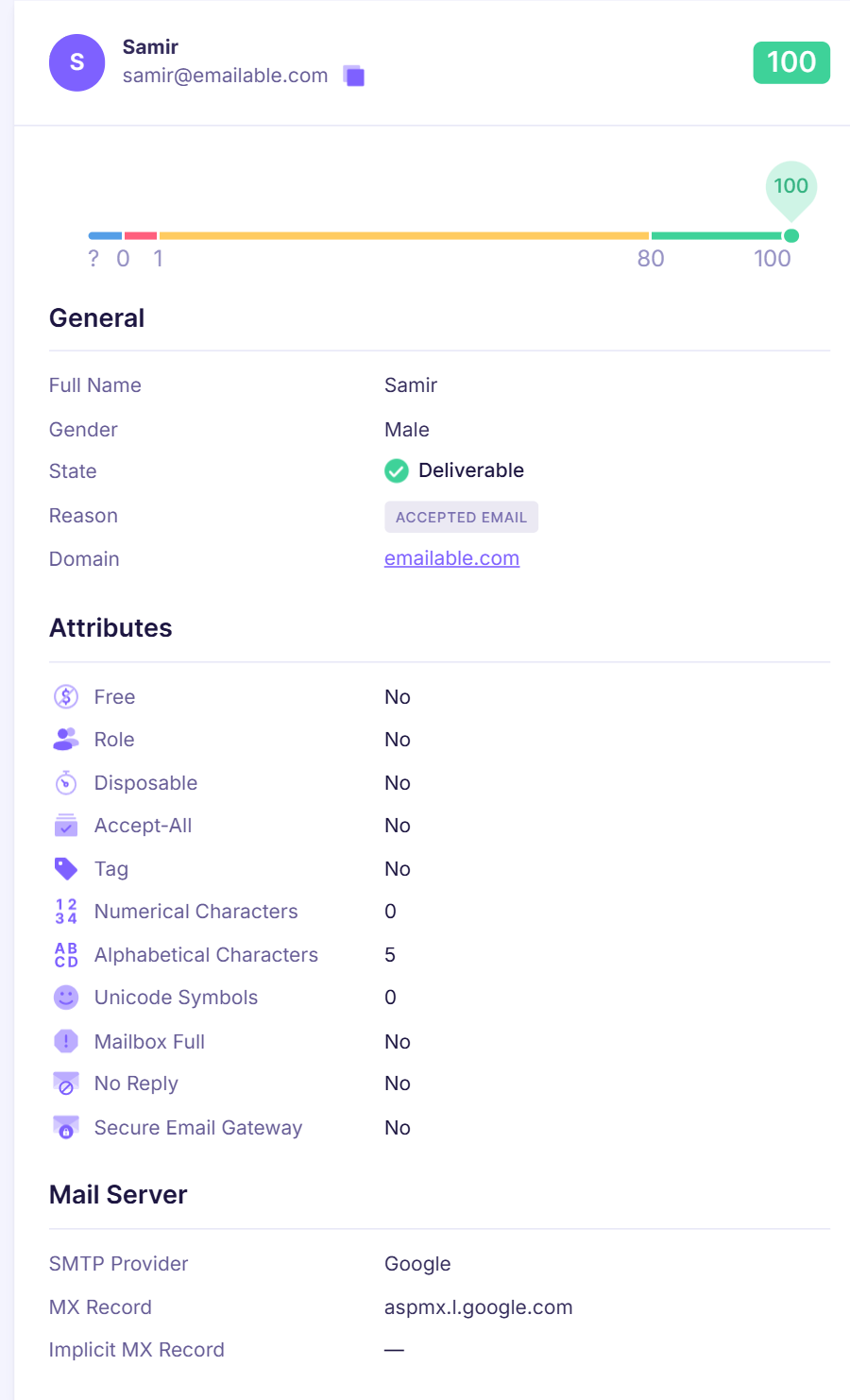 2. Single email verifier result - Emailable.png